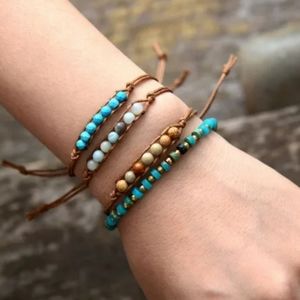 Turquoise Beads Wax Thread Adjustable Bracelet